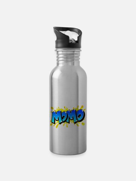 Graffiti Name MOMO druckbar auf alles - Trinkflasche mit integriertem Trinkhalm - Lightsilver