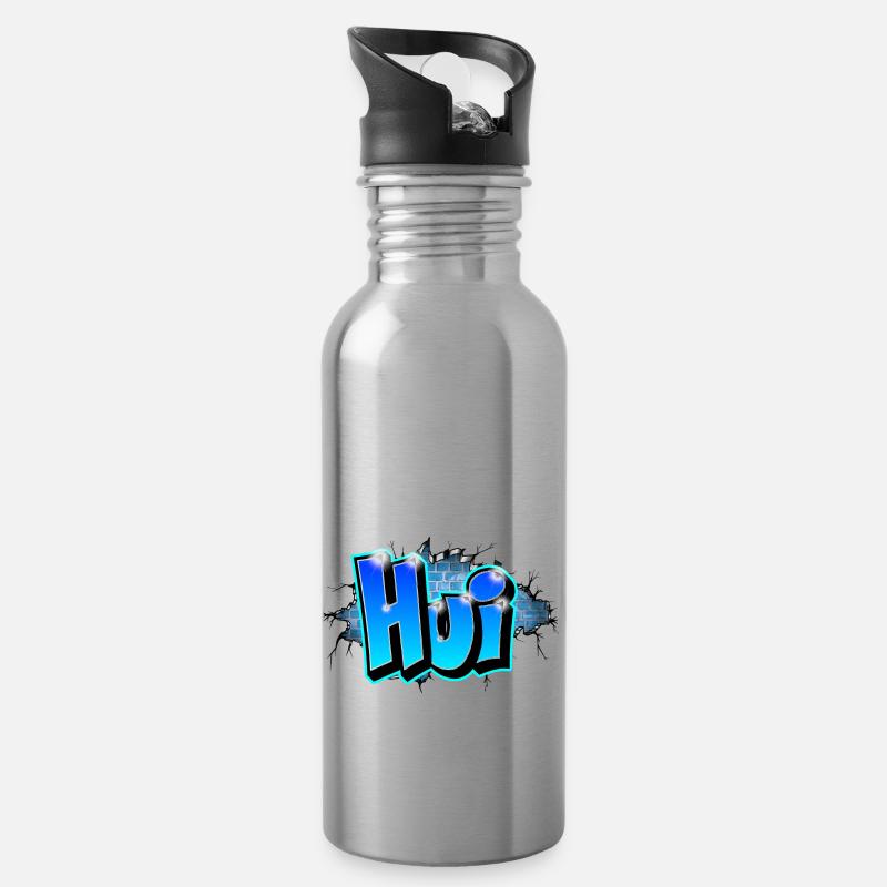 Graffiti HUI bedruckbar auf jedem Medium - Trinkflasche mit integriertem Trinkhalm - Lightsilver