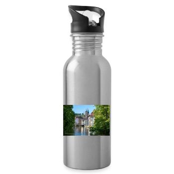 Paysage urbain d’Esslingen am Neckar depuis Agnesbrücke - Gourde avec paille intégrée - argent clair - Droite