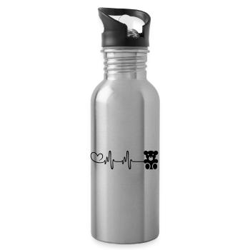 Teddy Bear Bear Pulse Heart - Water bottle with straw - silver - Right