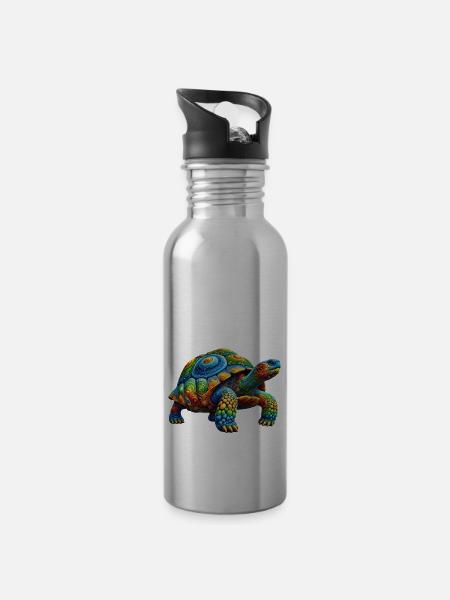 Bunte Regenbogen Schildkröte - Trinkflasche mit integriertem Trinkhalm - Lightsilver