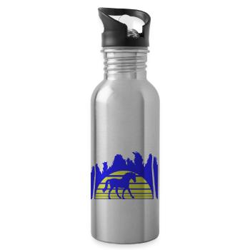 Horse Riding Lines Rider Sun Palm Trees Silhouette - Water bottle with straw - silver - Right