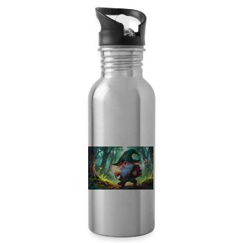 Abenteurer-Gnom Zwerg im verzauberten Fantasy Wald - Trinkflasche mit integriertem Trinkhalm - Lightsilver - Rechts