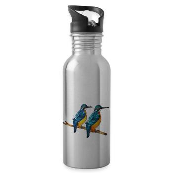 Bunte Vögel - Trinkflasche mit integriertem Trinkhalm - Lightsilver - Rechts