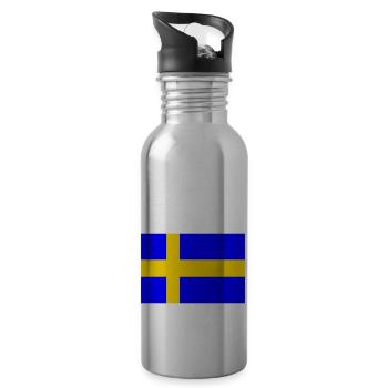 Schweden - Schwedische Flagge - Trinkflasche mit integriertem Trinkhalm - Lightsilver - Rechts
