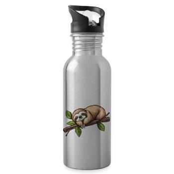 Faultier Schlafend - Trinkflasche mit integriertem Trinkhalm - Lightsilver - Rechts