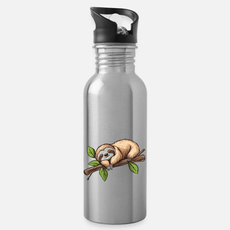 Faultier Schlafend - Trinkflasche mit integriertem Trinkhalm - Lightsilver