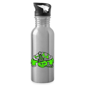 Turtle Birthday Party Hat Years Old - Water bottle with straw - silver - Right
