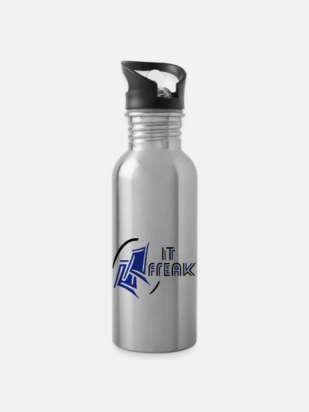 IT Freak Computer - Trinkflasche mit integriertem Trinkhalm - Lightsilver