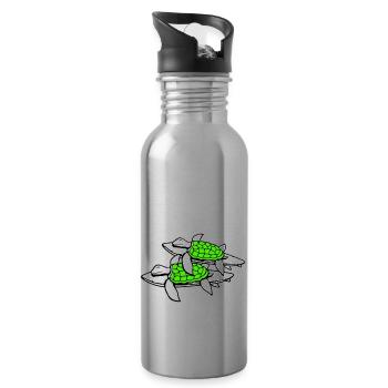 2 Water Turtles Surfer Surfing Surfboard Cute - Water bottle with straw - silver - Right