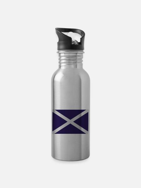 Scotland Flag - Scottish Saltire - Water bottle with straw - silver