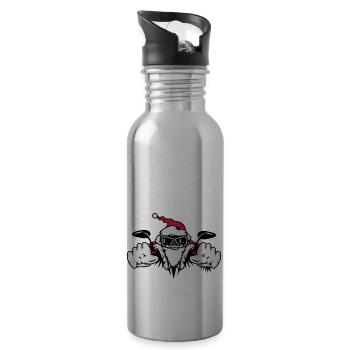 Santa Claus on Motorcycle - Water bottle with straw - silver - Right