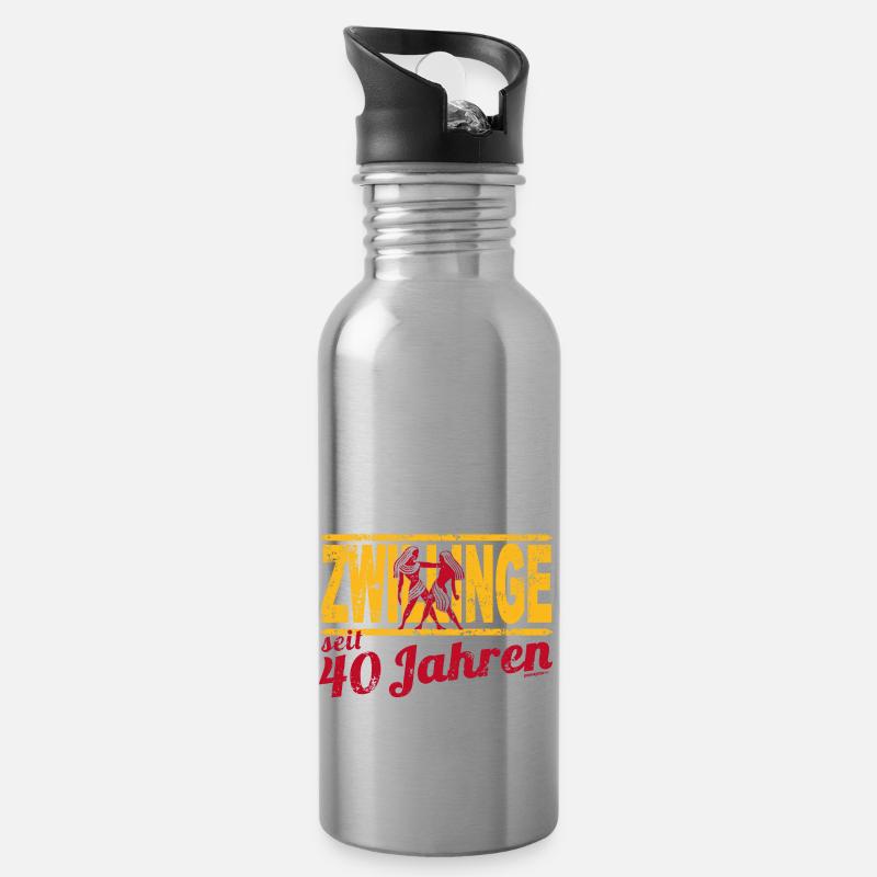 Geburtstag 40 Zwillinge - Trinkflasche mit integriertem Trinkhalm - Lightsilver