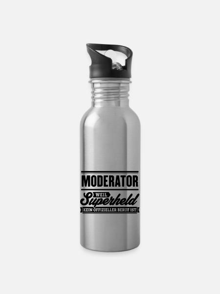 Superheld Moderator - Trinkflasche mit integriertem Trinkhalm - Lightsilver