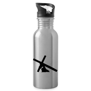 jesus carrying cross 1c - Water bottle with straw - silver - Right