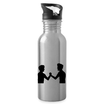 2 amis équipe couple frère poignée de main bienvenue - Gourde avec paille intégrée - argent clair - Droite