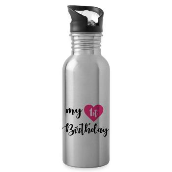1st birthday - Gourde avec paille intégrée - argent clair - Droite