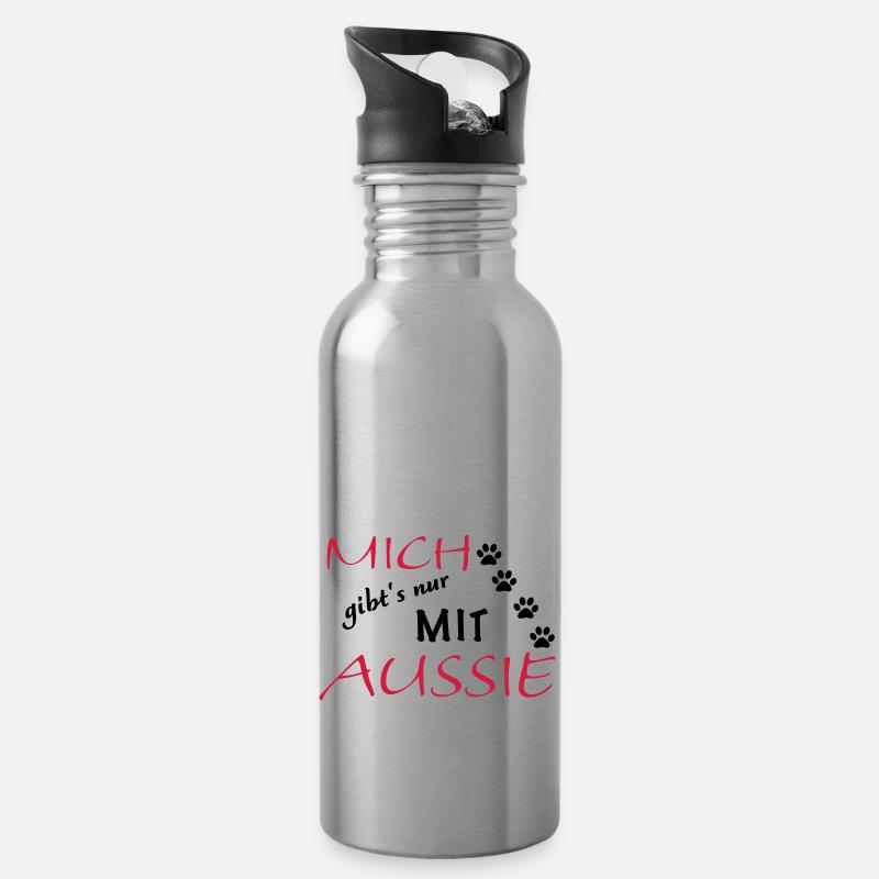 Mich gibts nur mit Aussie - Trinkflasche mit integriertem Trinkhalm - Lightsilver