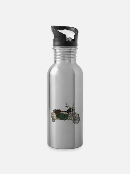 Moto avec side-car 2 - Gourde avec paille intégrée - argent clair