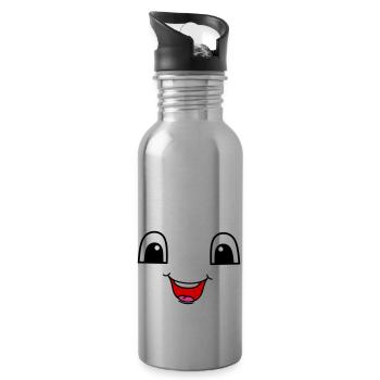 Cute face with a happy smile - Water bottle with straw - silver - Right