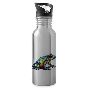 Bunter Pixel 8 Bit Pfeilgiftfrosch - Trinkflasche mit integriertem Trinkhalm - Lightsilver - Rechts