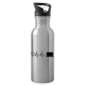 Laptop Heart Pulse Pc Programmer - Water bottle with straw - silver - Right