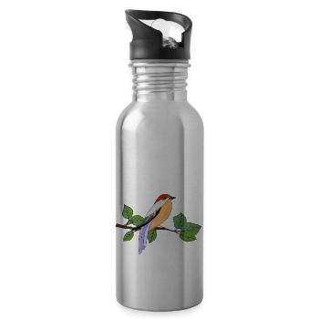 Bunter Vogel - Trinkflasche mit integriertem Trinkhalm - Lightsilver - Rechts