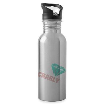 Gift for Charly - Water bottle with straw - silver - Right