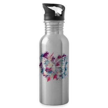 Papillon Monarque Printemps Coloré Doux Cadeau - Gourde avec paille intégrée - argent clair - Droite