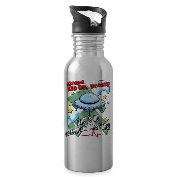 scotty beam me up - alien ufo spaceship sci-fi - Water bottle with straw - silver - Right