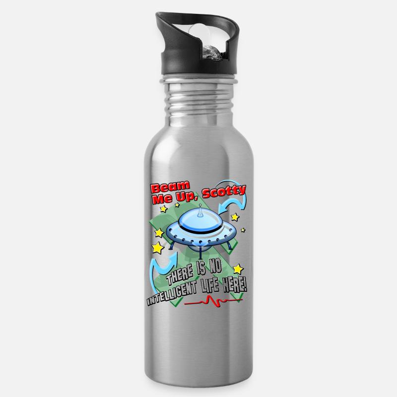 scotty beam me up - alien ufo spaceship sci-fi - Water bottle with straw - silver