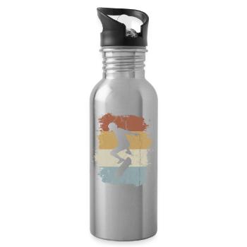 Retro Vintage Skater Kickflip Skateboard Geschenk - Trinkflasche mit integriertem Trinkhalm - Lightsilver - Rechts