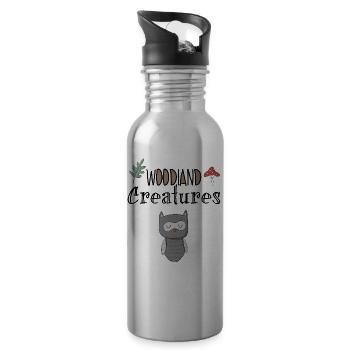 Forest Dweller Owl Night Sweet Clipart Gift - Water bottle with straw - silver - Right