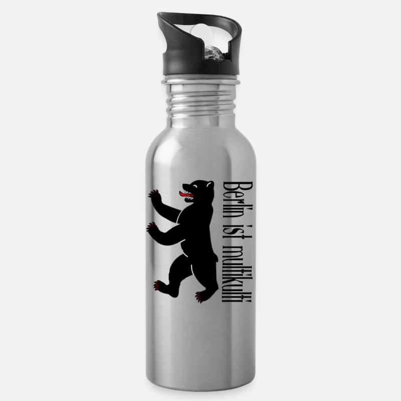 Berlin ist multikulti, Geschenkidee - Trinkflasche mit integriertem Trinkhalm - Lightsilver