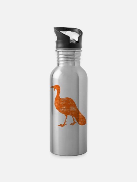 Truthahn - Trinkflasche mit integriertem Trinkhalm - Lightsilver