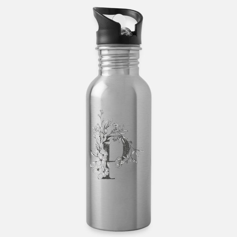 Buchstabe P - Trinkflasche mit integriertem Trinkhalm - Lightsilver