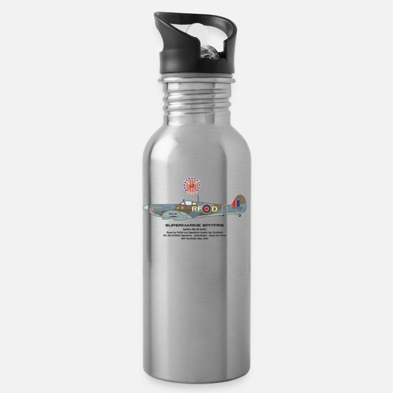 Geschwader 303 Spitfire Jan Zumbach - Trinkflasche mit integriertem Trinkhalm - Lightsilver
