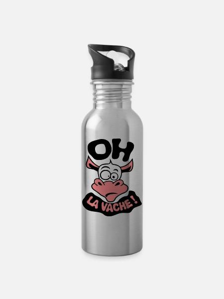 oh la vache expression citation exclamat - Gourde avec paille intégrée - argent clair
