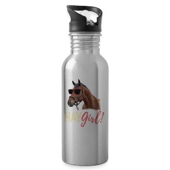 Heu-Mädchen-Pferdeliebhaber-Reiten - Trinkflasche mit integriertem Trinkhalm - Lightsilver - Rechts
