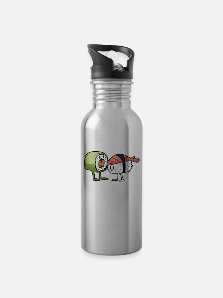 Cartoon Cartoon Sushi Japanese Japan Fish - Water bottle with straw - silver