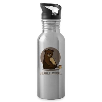 Bär Kaffe Koffein Langschläfer Müde Witz Design - Trinkflasche mit integriertem Trinkhalm - Lightsilver - Rechts