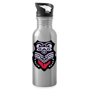 Māori mask tribal ethnic tattoo - Water bottle with straw - silver - Right