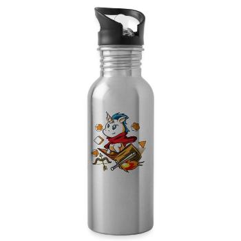Gamer Unicorn Dungeon RPG Tabletop Funny Gift - Water bottle with straw - silver - Right