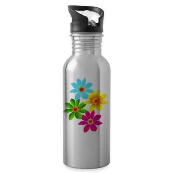 colorful flowers, blossoms, colorful bouquet of flowers - Water bottle with straw - silver - Right