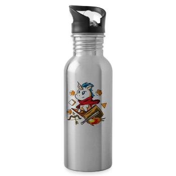 Gamer Unicorn Dungeon RPG Tabletop Funny Gift - Water bottle with straw - silver - Right