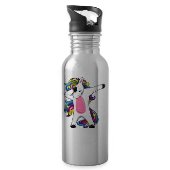 Tampon cadeau fille arc-en-ciel Licorne - Gourde avec paille intégrée - argent clair - Droite