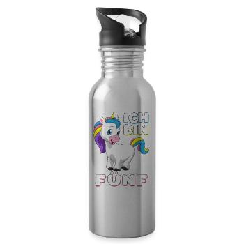 Ich bin 5 Jahre Einhorn 5. Geburtstag Geschenk - Trinkflasche mit integriertem Trinkhalm - Lightsilver - Rechts