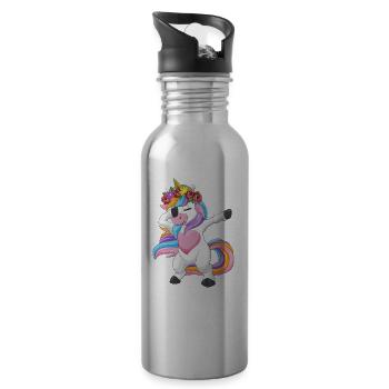 Tampon cadeau de fille guirlande florale licorne - Gourde avec paille intégrée - argent clair - Droite
