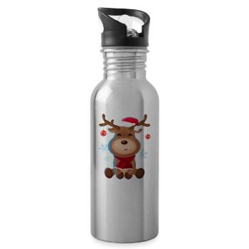Reindeer with cap girlfriend christmas gift - Water bottle with straw - silver - Right