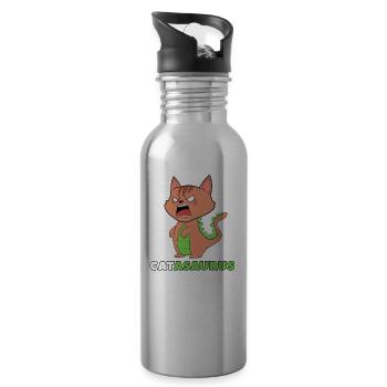 Cadeau drôle de chat Bengal Catasaurus T-Rex - Gourde avec paille intégrée - argent clair - Droite